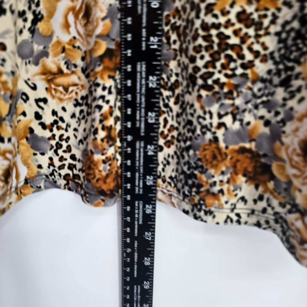 Womens Leopard Floral 2 Piece Lounge Set V-Neck Tunic Wide Leg Pants Tan Yellow - Picture 8 of 10